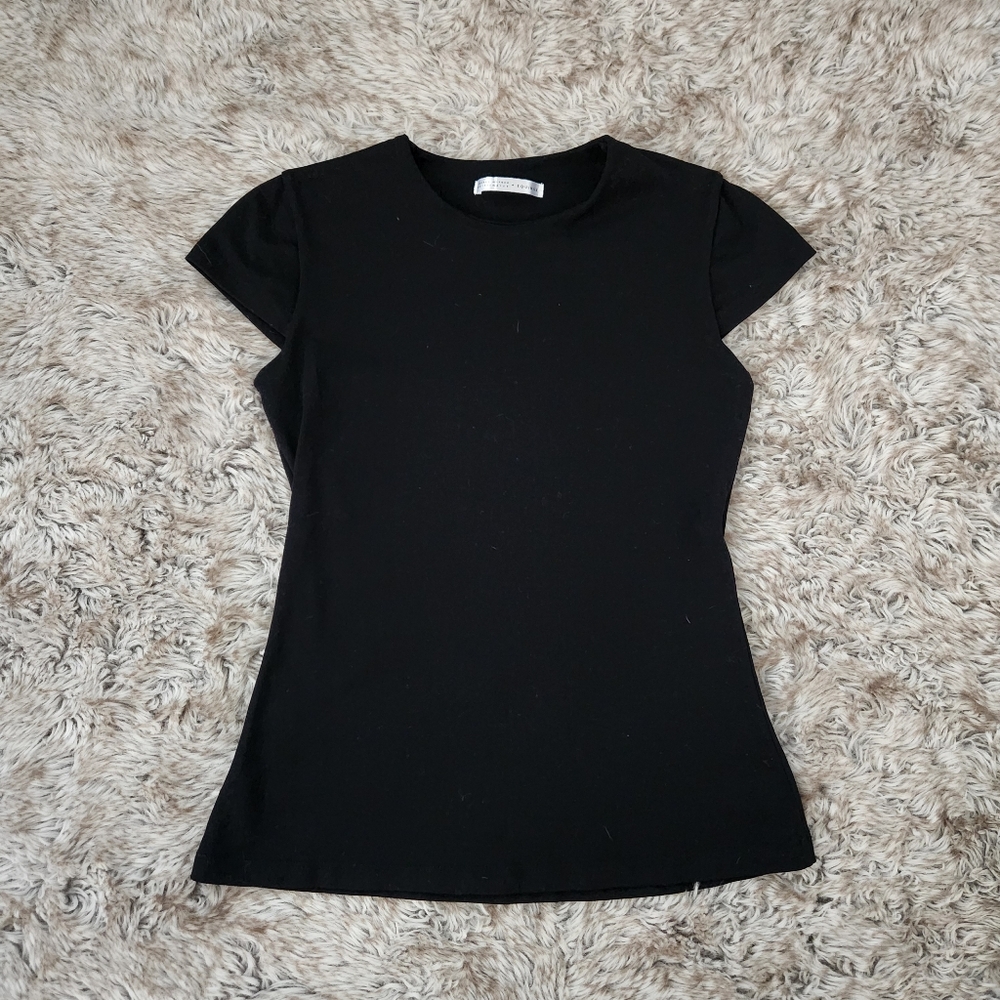 Susana Monaco Performance x Equinox Crew Neck Cap Sleeve Black Top Women's Small